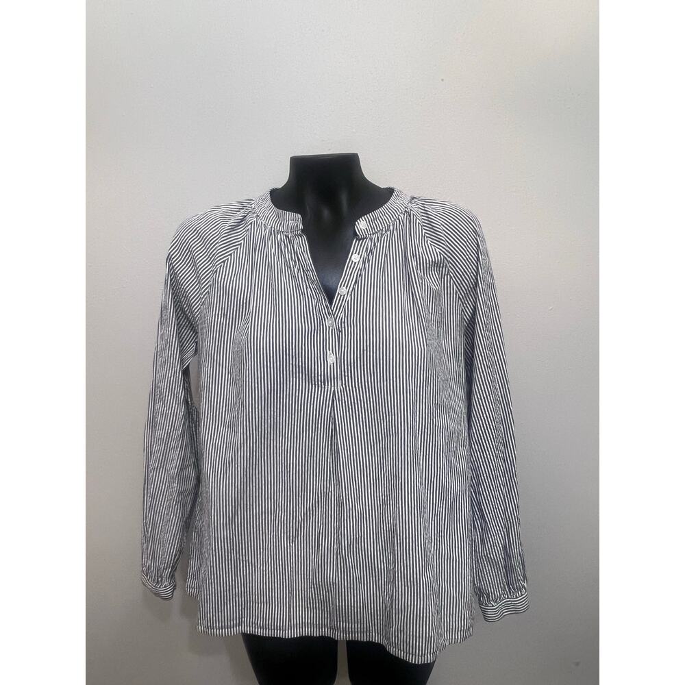 Peasant Blouse Blue/White stripes Sz 4/6 Pin Tuck 1/4 Button Up Coastal Classic